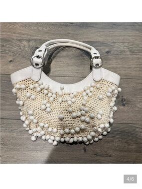 White Crochet Pom-Pom Shoulder Bag - Stylish Summer Handbag